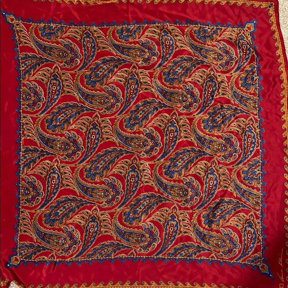 Anne Klein Red Silk Scarf with Paisley Design